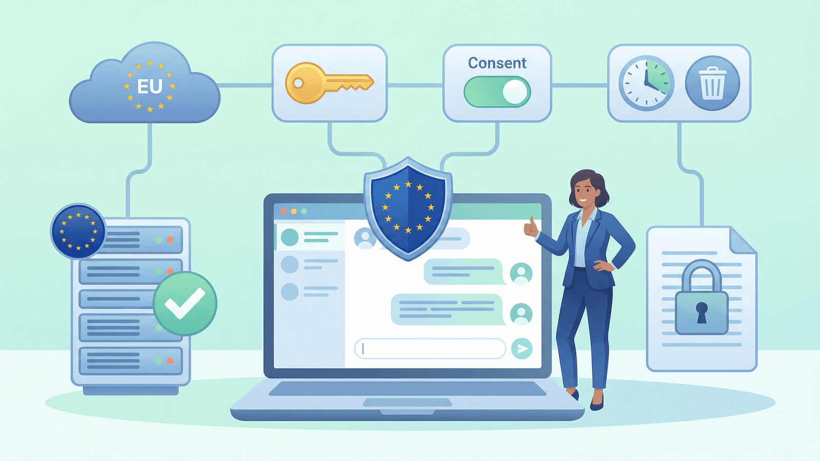 Chatbyte DSGVO-Lösung – Chat-Interface mit EU-Cloud, Verschlüsselung, Einwilligung und Datenlöschung