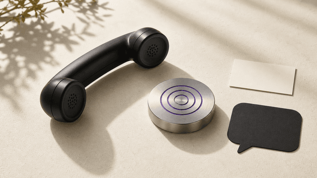 Was ist ein KI-Telefonassistent -- Business-Frau mit Headset neben Smartphone mit KI-Anruf-Interface