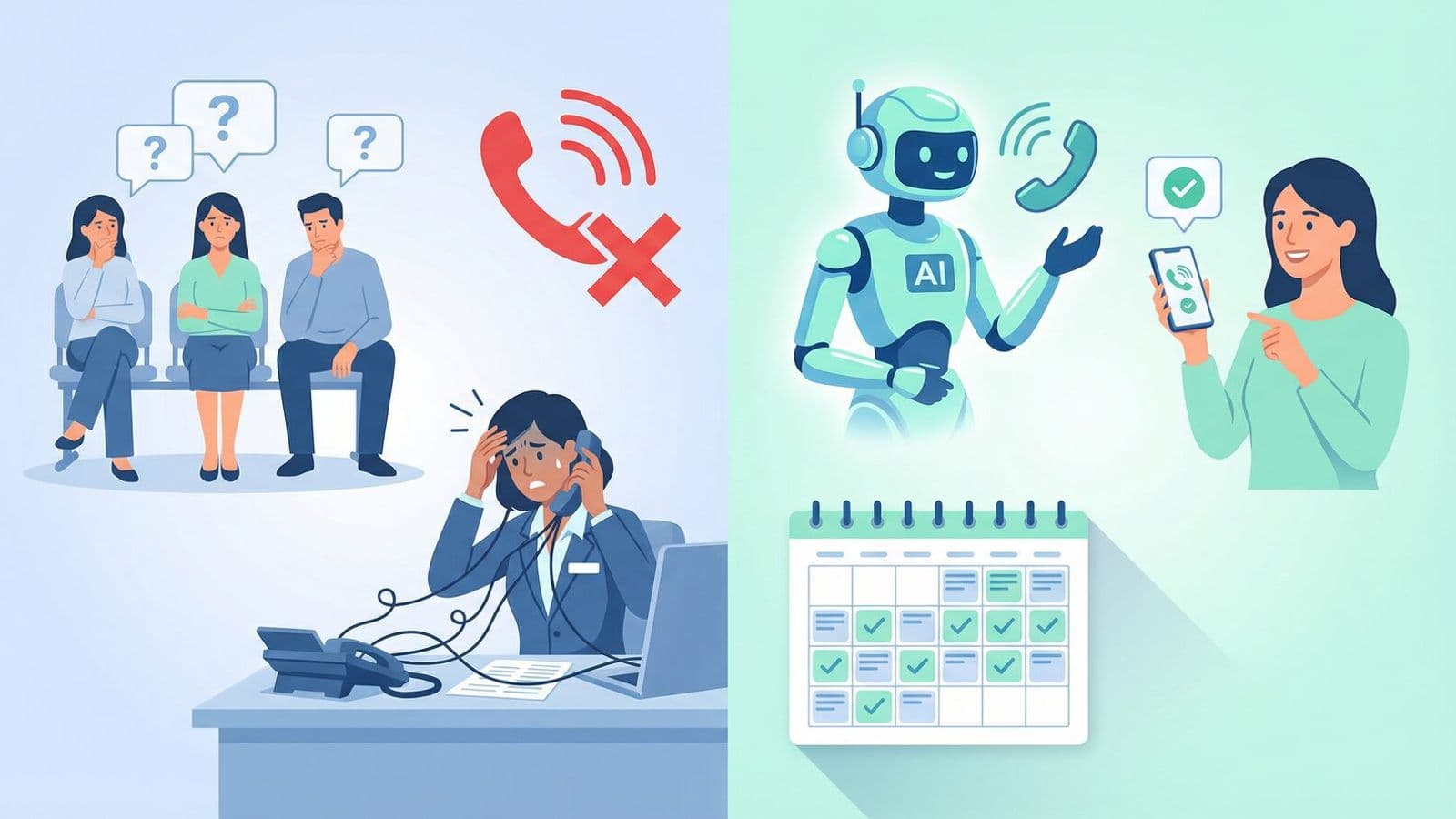 Warteschleife vs. KI-Lösung in der Arztpraxis
