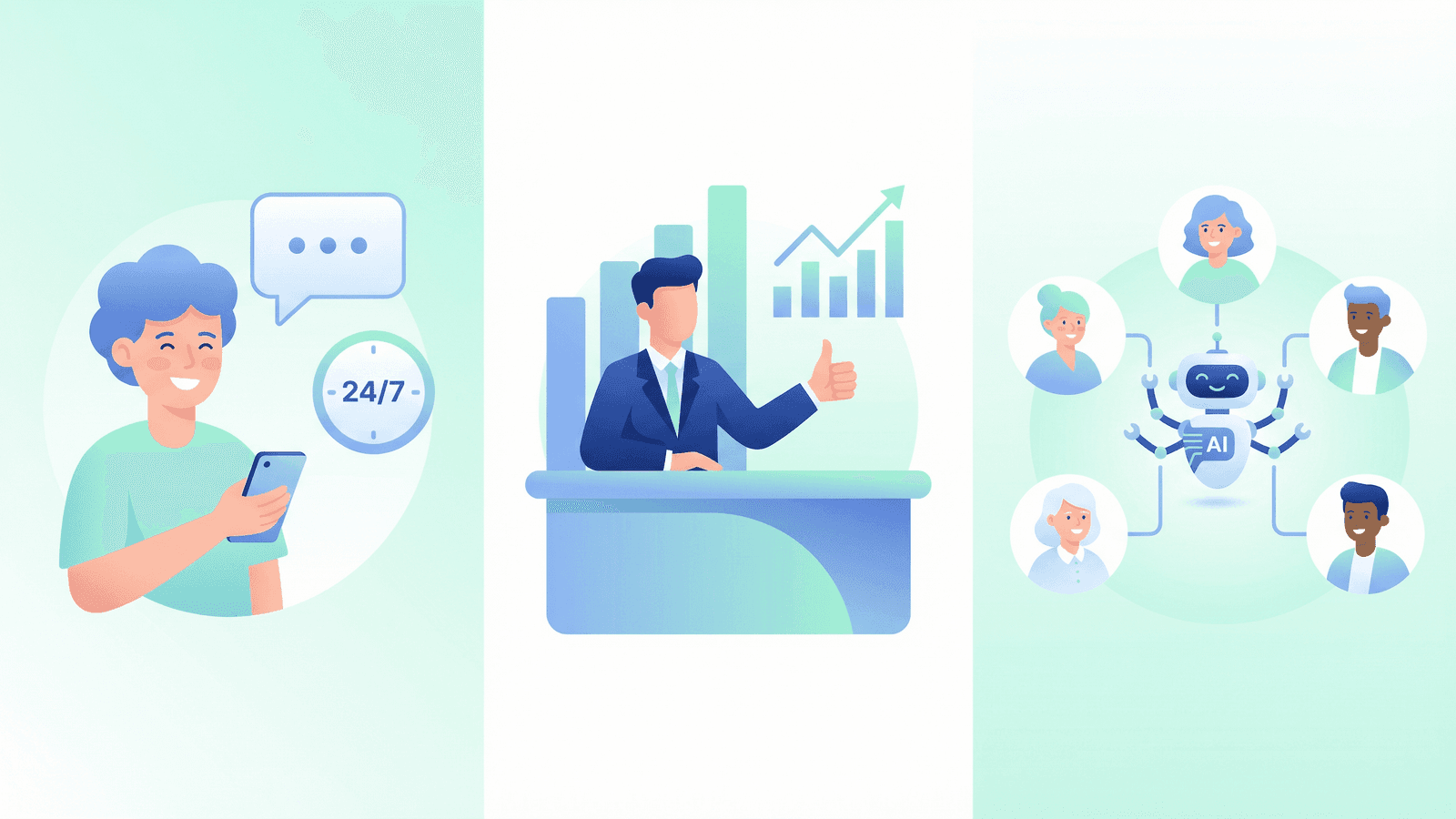 Vorteile eines KI Chatbots -- 24/7 Verfuegbarkeit, Effizienzsteigerung und gleichzeitige Kundenbetreuung